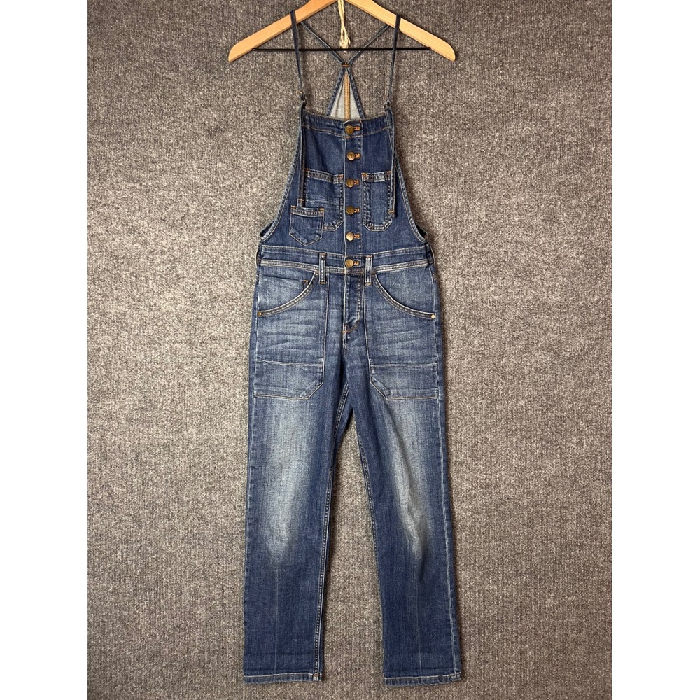 Anthropologie Pilcro Denim Overalls Womens XXS Blue Button Front Skinny Leg